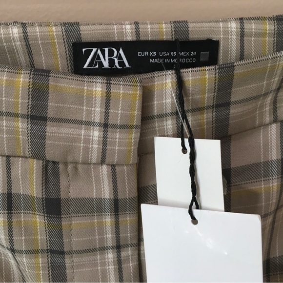 Zara flare pants Checked Plaid Trouser Beige Mid Rise size Xs new - Picture 6 of 10